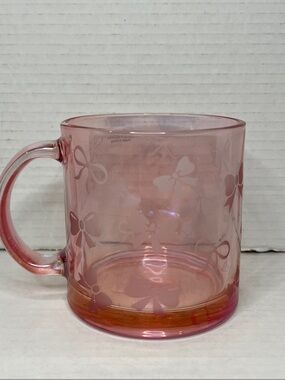 Pink Iridescent Coquette Bow Decorative Glass Mug New